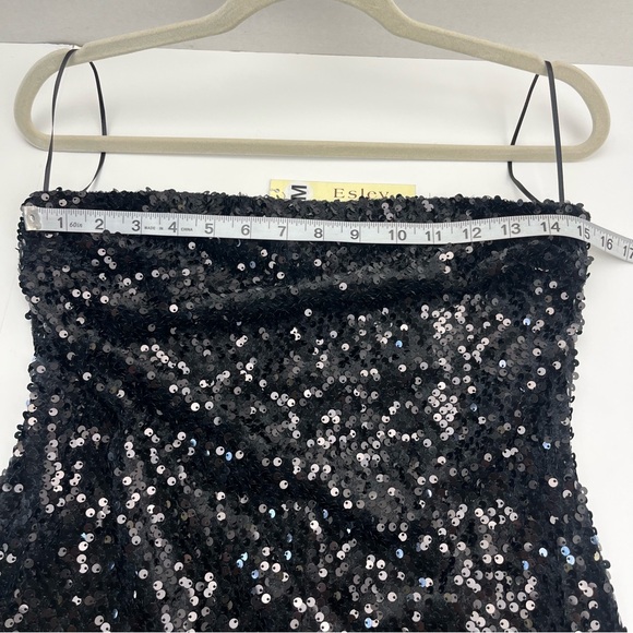 Esley‎ Black Sequin Front Strapless Mini Dress Medium Bodycon Lined Side Zip NEW - Picture 5 of 12